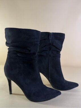 Women's Black Suede Slouch Ankle Boots with Pointed Toe and Stiletto Heel